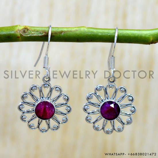 Ruby 925 Sterling Silver Earrings (SJWE-1145) Ruby 925 Sterling Silver Earrings (SJWE-1145)