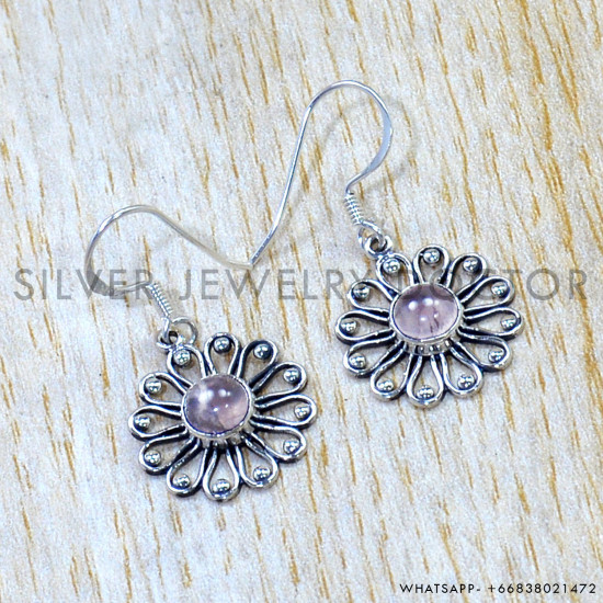 Rose Quartz 925 Sterling Silver Earrings (SJWE-1146) Rose Quartz 925 Sterling Silver Earrings (SJWE-1146)