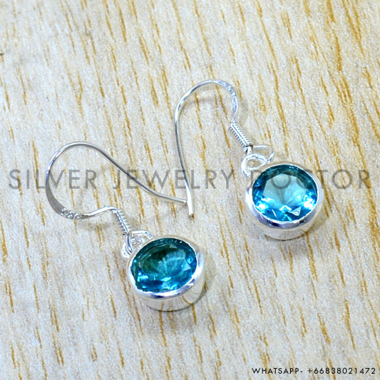 Blue Topaz 925 Sterling Silver Earrings (SJWE-1148) Blue Topaz 925 Sterling Silver Earrings (SJWE-1148)
