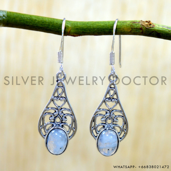 Rainbow Moonstone 925 Sterling Silver Earrings (SJWE-1152) Rainbow Moonstone 925 Sterling Silver Earrings (SJWE-1152)