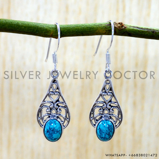 Turquoise 925 Sterling Silver Earrings (SJWE-1154) Turquoise 925 Sterling Silver Earrings (SJWE-1154)