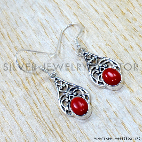 Coral 925 Sterling Silver Earrings (SJWE-1155)