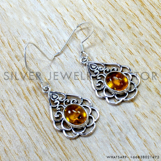 Amber 925 Sterling Silver Earrings (SJWE-1159)