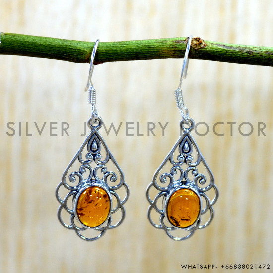 Amber 925 Sterling Silver Earrings (SJWE-1159)