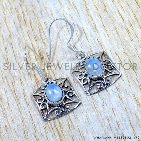 Rainbow Moonstone 925 Sterling Silver Earrings (SJWE-1162) Rainbow Moonstone 925 Sterling Silver Earrings (SJWE-1162)