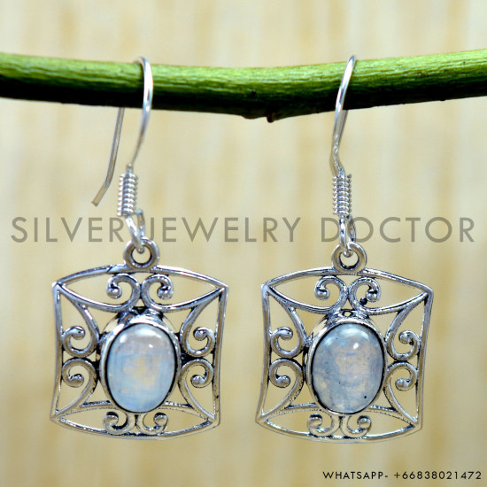 Rainbow Moonstone 925 Sterling Silver Earrings (SJWE-1162) Rainbow Moonstone 925 Sterling Silver Earrings (SJWE-1162)