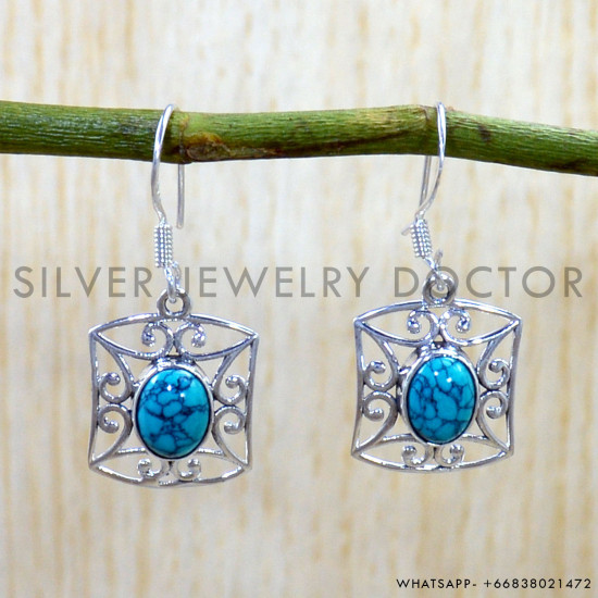 Turquoise 925 Sterling Silver Earrings (SJWE-1165) Turquoise 925 Sterling Silver Earrings (SJWE-1165)