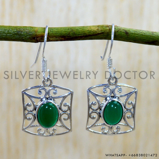 Green Onyx 925 Sterling Silver Earrings (SJWE-1166) Green Onyx 925 Sterling Silver Earrings (SJWE-1166)