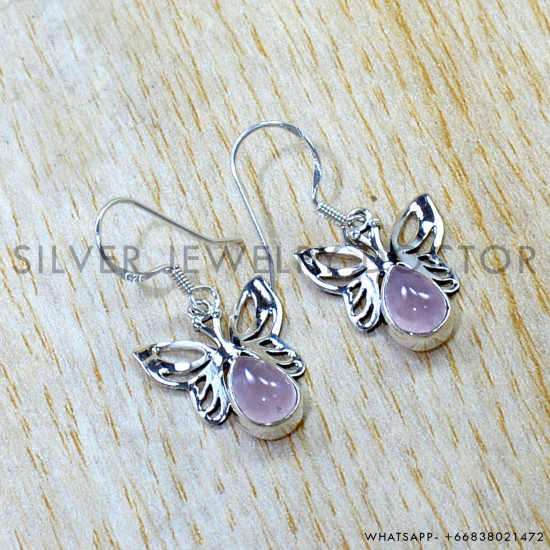Rose Quartz 925 Sterling Silver Earrings (SJWE-1170) Rose Quartz 925 Sterling Silver Earrings (SJWE-1170)