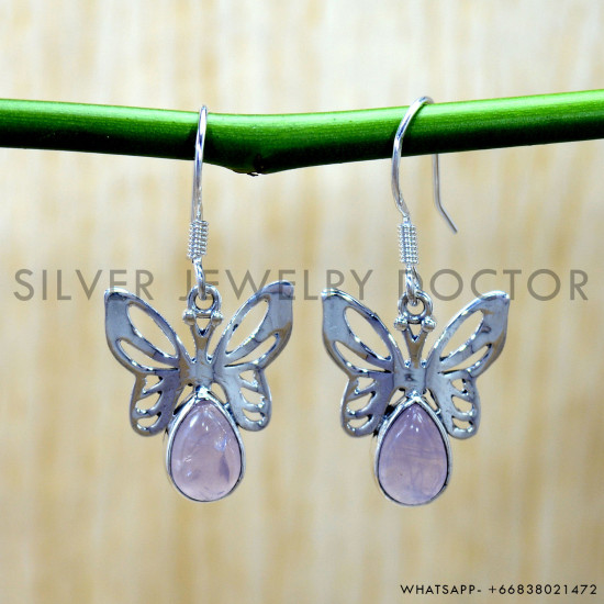 Rose Quartz 925 Sterling Silver Earrings (SJWE-1170) Rose Quartz 925 Sterling Silver Earrings (SJWE-1170)