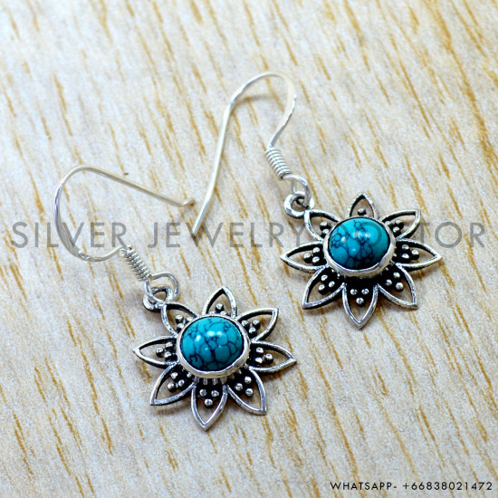 Turquoise 925 Sterling Silver Earrings (SJWE-1172) Turquoise 925 Sterling Silver Earrings (SJWE-1172)