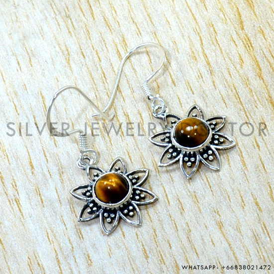 Tiger Eye 925 Sterling Silver Earrings (SJWE-1175) Tiger Eye 925 Sterling Silver Earrings (SJWE-1175)