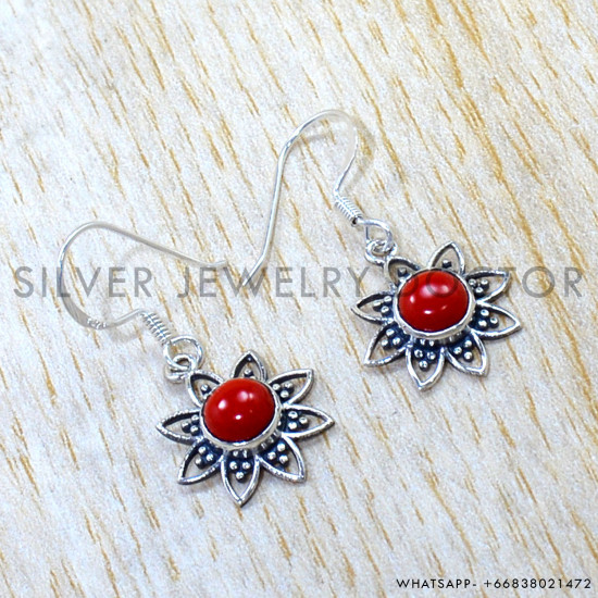 Coral 925 Sterling Silver Earrings (SJWE-1176) Coral 925 Sterling Silver Earrings (SJWE-1176)