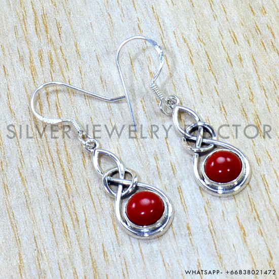Coral 925 Sterling Silver Earrings (SJWE-1180) Coral 925 Sterling Silver Earrings (SJWE-1180)