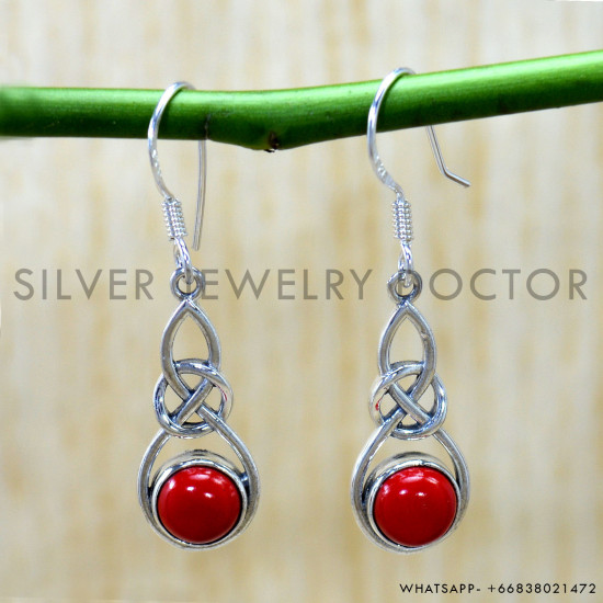Coral 925 Sterling Silver Earrings (SJWE-1180) Coral 925 Sterling Silver Earrings (SJWE-1180)