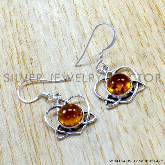 Amber 925 Sterling Silver Earrings (SJWE-1185) Amber 925 Sterling Silver Earrings (SJWE-1185)