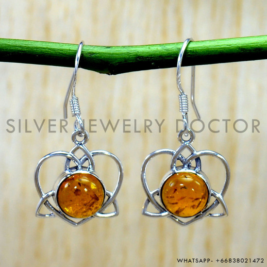 Amber 925 Sterling Silver Earrings (SJWE-1185) Amber 925 Sterling Silver Earrings (SJWE-1185)