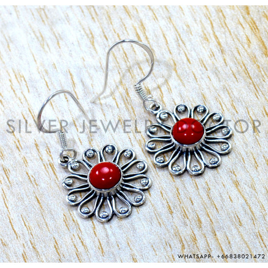 Coral 925 Sterling Silver Earrings (SJWE-1188) Coral 925 Sterling Silver Earrings (SJWE-1188)