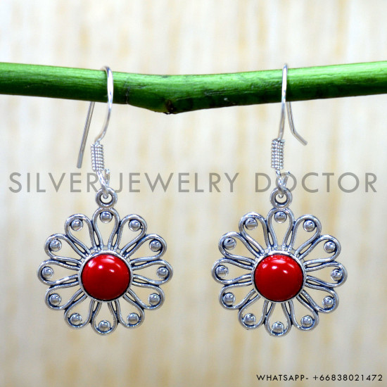 Coral 925 Sterling Silver Earrings (SJWE-1188) Coral 925 Sterling Silver Earrings (SJWE-1188)