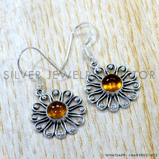 Amber 925 Sterling Silver Earrings (SJWE-1189) Amber 925 Sterling Silver Earrings (SJWE-1189)