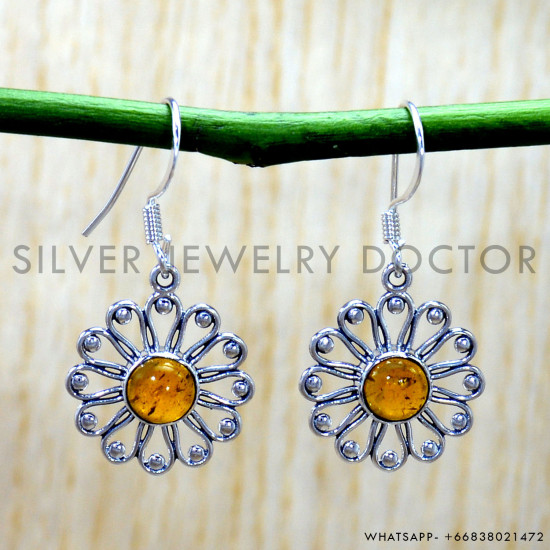 Amber 925 Sterling Silver Earrings (SJWE-1189) Amber 925 Sterling Silver Earrings (SJWE-1189)
