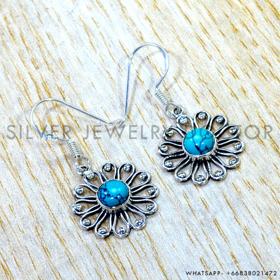 Turquoise 925 Sterling Silver Earrings (SJWE-1191) Turquoise 925 Sterling Silver Earrings (SJWE-1191)
