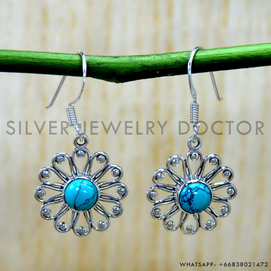 Turquoise 925 Sterling Silver Earrings (SJWE-1191) Turquoise 925 Sterling Silver Earrings (SJWE-1191)