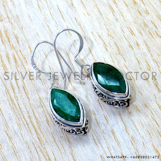 Emerald 925 Sterling Silver Earrings (SJWE-1194) Emerald 925 Sterling Silver Earrings (SJWE-1194)