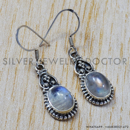 Rainbow Moonstone 925 Sterling Silver Earrings (SJWE-12)