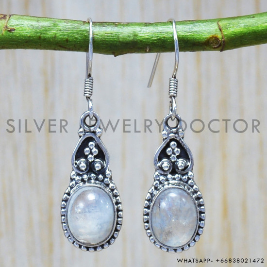 Rainbow Moonstone 925 Sterling Silver Earrings (SJWE-12)