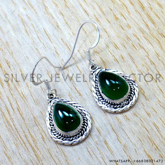 Green Onyx 925 Sterling Silver Earrings (SJWE-1201) Green Onyx 925 Sterling Silver Earrings (SJWE-1201)