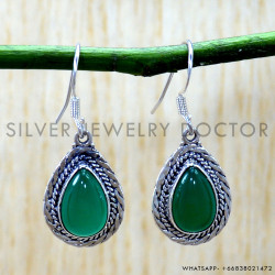 Green Onyx 925 Sterling Silver Earrings (SJWE-1201)