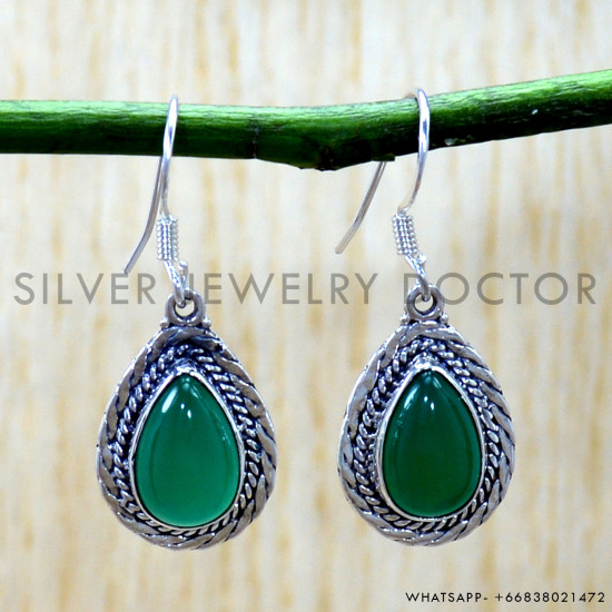 Green Onyx 925 Sterling Silver Earrings (SJWE-1201) Green Onyx 925 Sterling Silver Earrings (SJWE-1201)