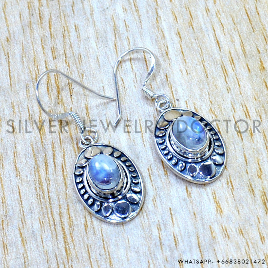 Rainbow Moonstone 925 Sterling Silver Earrings (SJWE-1205) Rainbow Moonstone 925 Sterling Silver Earrings (SJWE-1205)