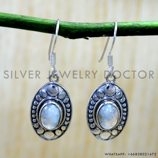 Rainbow Moonstone 925 Sterling Silver Earrings (SJWE-1205) Rainbow Moonstone 925 Sterling Silver Earrings (SJWE-1205)