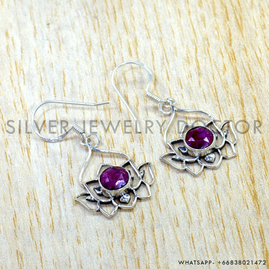 Ruby 925 Sterling Silver Earrings (SJWE-1207) Ruby 925 Sterling Silver Earrings (SJWE-1207)