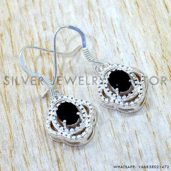 Black Onyx 925 Sterling Silver Earrings (SJWE-1213)