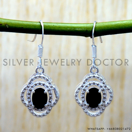 Black Onyx 925 Sterling Silver Earrings (SJWE-1213)