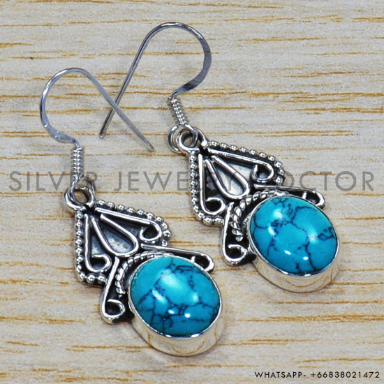 Turquoise 925 Sterling Silver Earrings (SJWE-122) Turquoise 925 Sterling Silver Earrings (SJWE-122)