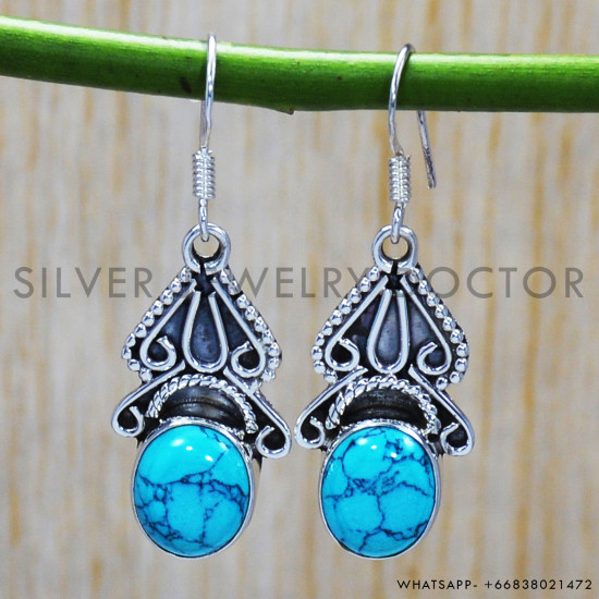Turquoise 925 Sterling Silver Earrings (SJWE-122) Turquoise 925 Sterling Silver Earrings (SJWE-122)