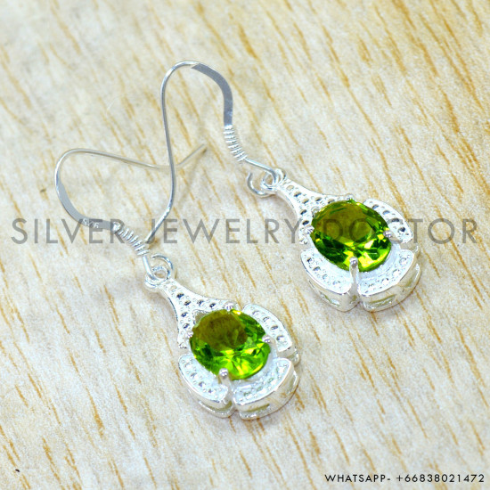 Peridot 925 Sterling Silver Earrings (SJWE-1220)
