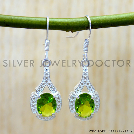 Peridot 925 Sterling Silver Earrings (SJWE-1220)