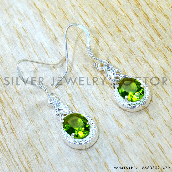 Peridot 925 Sterling Silver Earrings (SJWE-1223)