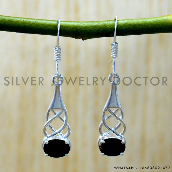 Black Onyx 925 Sterling Silver Earrings (SJWE-1224)