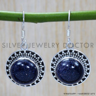 925 Sterling Silver Indian Fashion Jewelry Blue Sunstone Fine Earrings SJWE-124