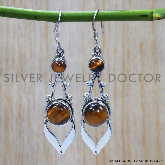 Tiger Eye 925 Sterling Silver Earrings (SJWE-125) Tiger Eye 925 Sterling Silver Earrings (SJWE-125)
