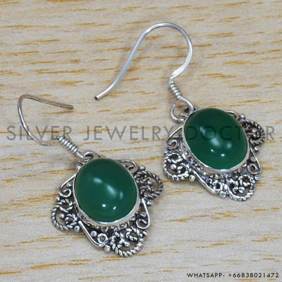 Green Onyx 925 Sterling Silver Earrings (SJWE-129) Green Onyx 925 Sterling Silver Earrings (SJWE-129)