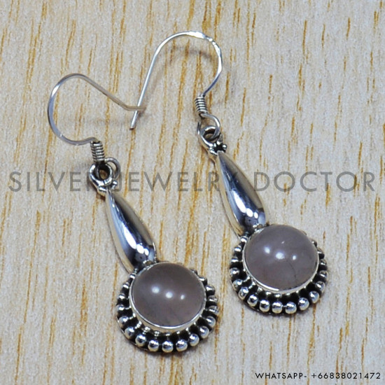 Rose Quartz 925 Sterling Silver Earrings (SJWE-13) Rose Quartz 925 Sterling Silver Earrings (SJWE-13)
