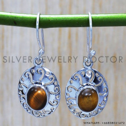 Tiger Eye 925 Sterling Silver Earrings (SJWE-131)