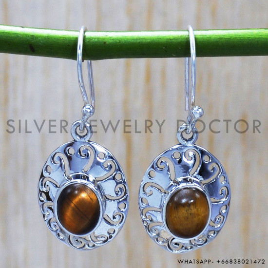Tiger Eye 925 Sterling Silver Earrings (SJWE-131) Tiger Eye 925 Sterling Silver Earrings (SJWE-131)
